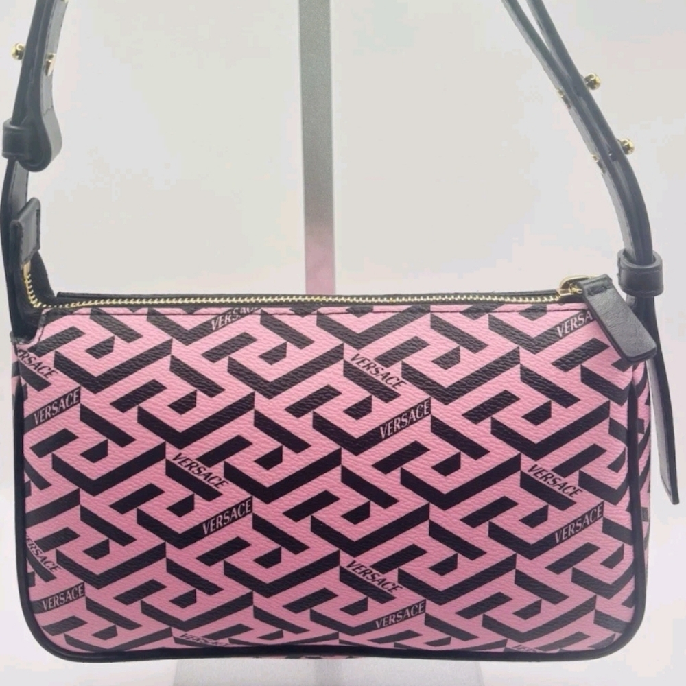 Versace Shoulder Bag Coated Canvas Monogram Calf Pink/black  $1050 Retail/ NEW - Picture 12 of 12